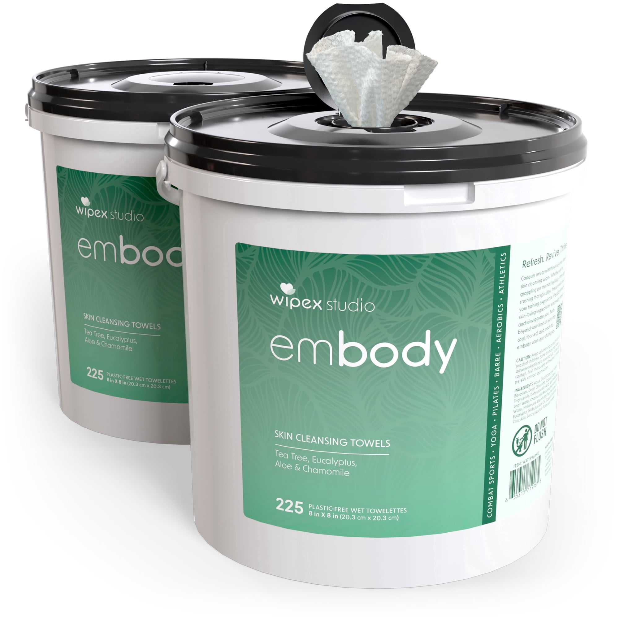 Wipex Embody Body Wipes – Large Plant-Based Wipes with Tea Tree Oil 225 Count 2 Pack