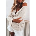 thumbnail image 6 of Women’s Button Down Cardigan Sweaters Open Front Cable Knit Off Shoulder Long Sleeve Baggy Crop Outwear, 6 of 8