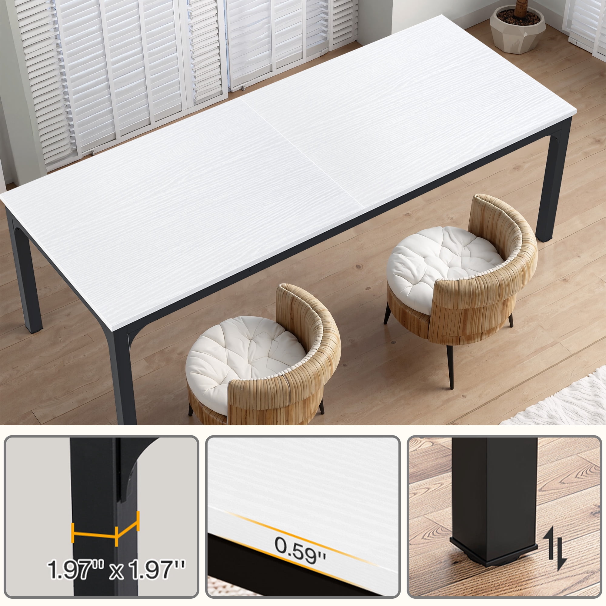 MAYEERTY 78.7 Inch Dining Table, 6-8 Seater Rectangular Table with 25mm MDF Board & Heavy Duty Metal Frame
