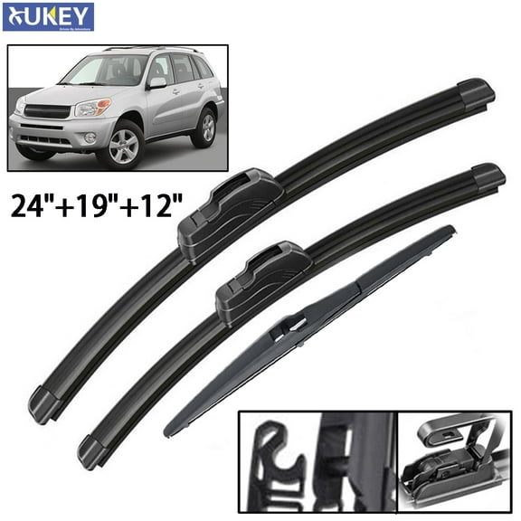 Wiper Blade Set 3 Piece - Compatible with 2001 - 2005 Toyota RAV4 2002 2003 2004