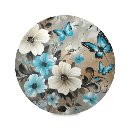 

WOBOGO Dainty Flora Round Placemats Set of 1 Heat Resistant Washable Kitchen Table Decorations 15.4in