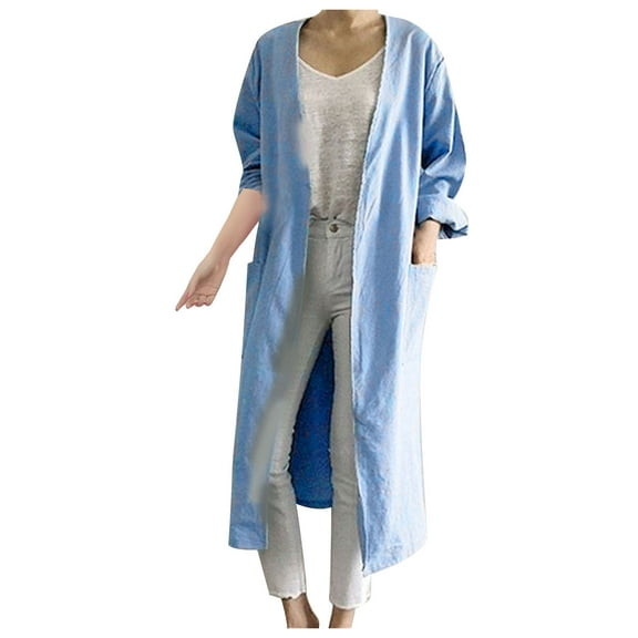 Herrnalise Jackets For Women V-neck Straight Long Sleeved Pocket Windbreaker Cardigan Jacket Shackets For Women 2024 fall Blue,XL