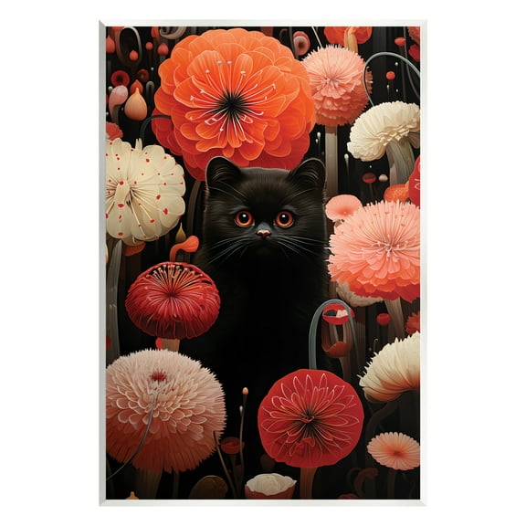 Stupell Industries Black Cat Among Dahlias Animals & Insects Painting Unframed Art Print Wall Art, 10 x 15