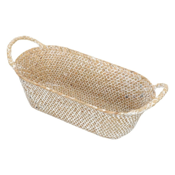 MUSEYA Small Rectangular Wicker Storage Basket with Handle Natural Toilet Paper Organizer for Bathroom Living Room Entryway