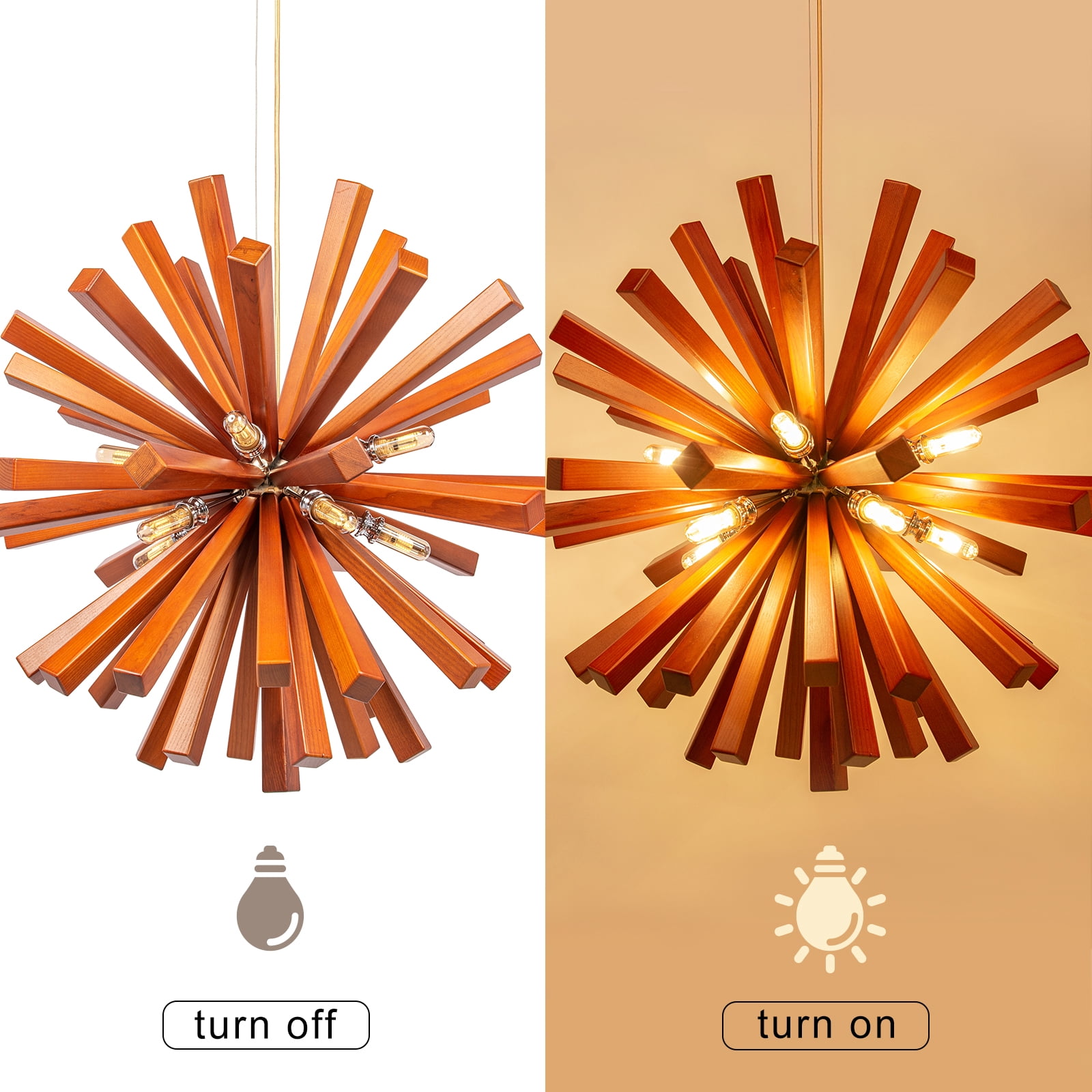Arturesthome 10 Lights Pendant Lighting Fixtures for Kitchen Island, Wood Chandelier, Handmade Woven Hanging Ceiling Light for Living Room Bedroom
