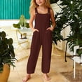 thumbnail image 2 of GJSYRH Girls Casual Jumpsuits Spaghetti Strap Sleeveless Loose Romper Long Pants with Pockets Kids Clothes Brown 7-8 Years, 2 of 4