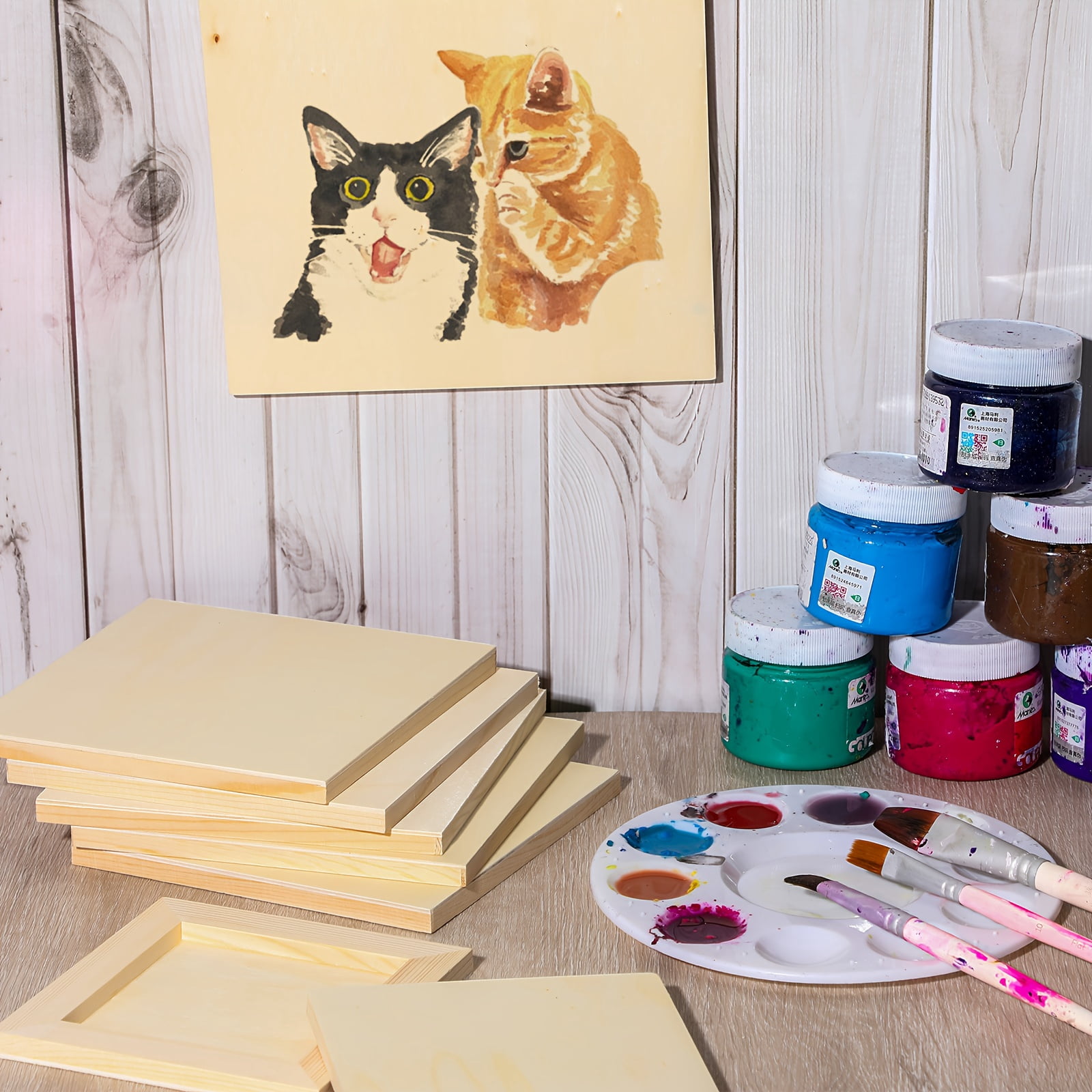 12 Pcs Unfinished Wood Canvas Boards for Painting, Wood Canvas Panels, Blank Wood Canvas Panels for Crafts, AArt Supplies, Wall Decor and DIY Projects, 9x7.5Inch/6x6Inch/4.7x4.7Inch