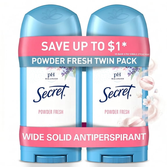 Secret Solid Antiperspirant Deodorant, Powder Fresh, 2.7 oz, Twin Pack