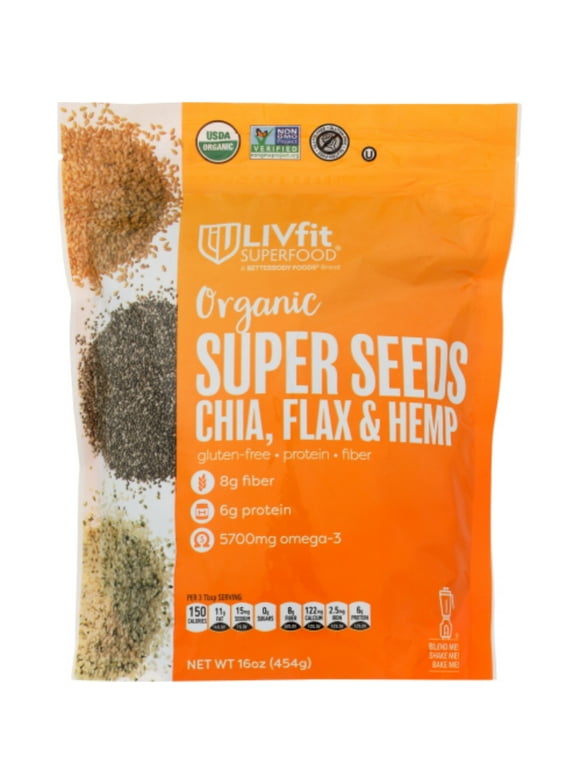 BetterBody Foods Organic Super Seeds, Chia Seeds, Flaxseed Meal, & Hemp Hearts, 16 oz