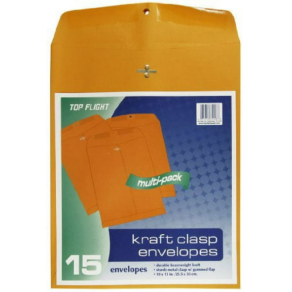 Top Flight Clasp Envelopes, Gummed and Clasp, 10 x 13, 15 Envelopes (Pack of 4)