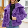 thumbnail image 2 of YDFCWXW Women's Fur Cropped Coat Long Sleeve Open Front Winter Jacket Plus Size Fluffy Puffer Overcoat Purple, 3XL, 2 of 4