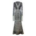 thumbnail image 3 of Robes pour Femmes en Solde Grande Taille Robe Longue à Manches Longues Col en V à Paillettes Gris L JE, 3 of 9