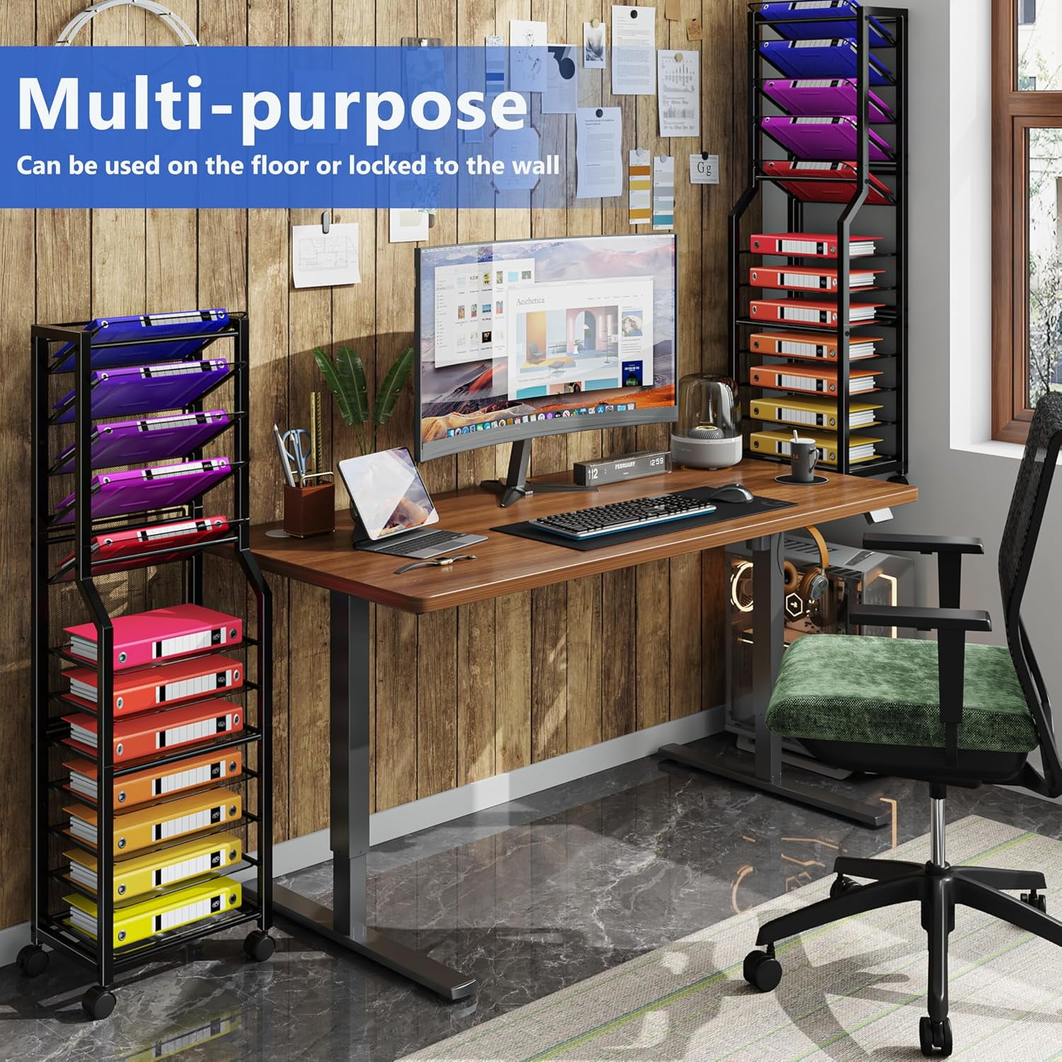 12-Tier Rolling File Cart with Sliding Trays, Metal Mesh Organizer for Office , Black