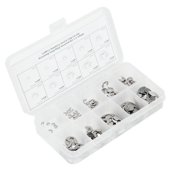 LAFGUR 120Pcs E Clip Washer Stainless Steel External Retaining Ring Circlip Assortment Kit 1.5mm‑10mm,E Clip Circlip,E Clip Snap Rings