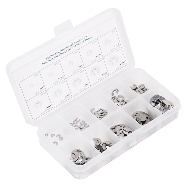 Stainless Steel E Circlip,120Pcs E Clip Washer E Clip Washer External Retaining Ring Assortment Set Optimal Efficiency