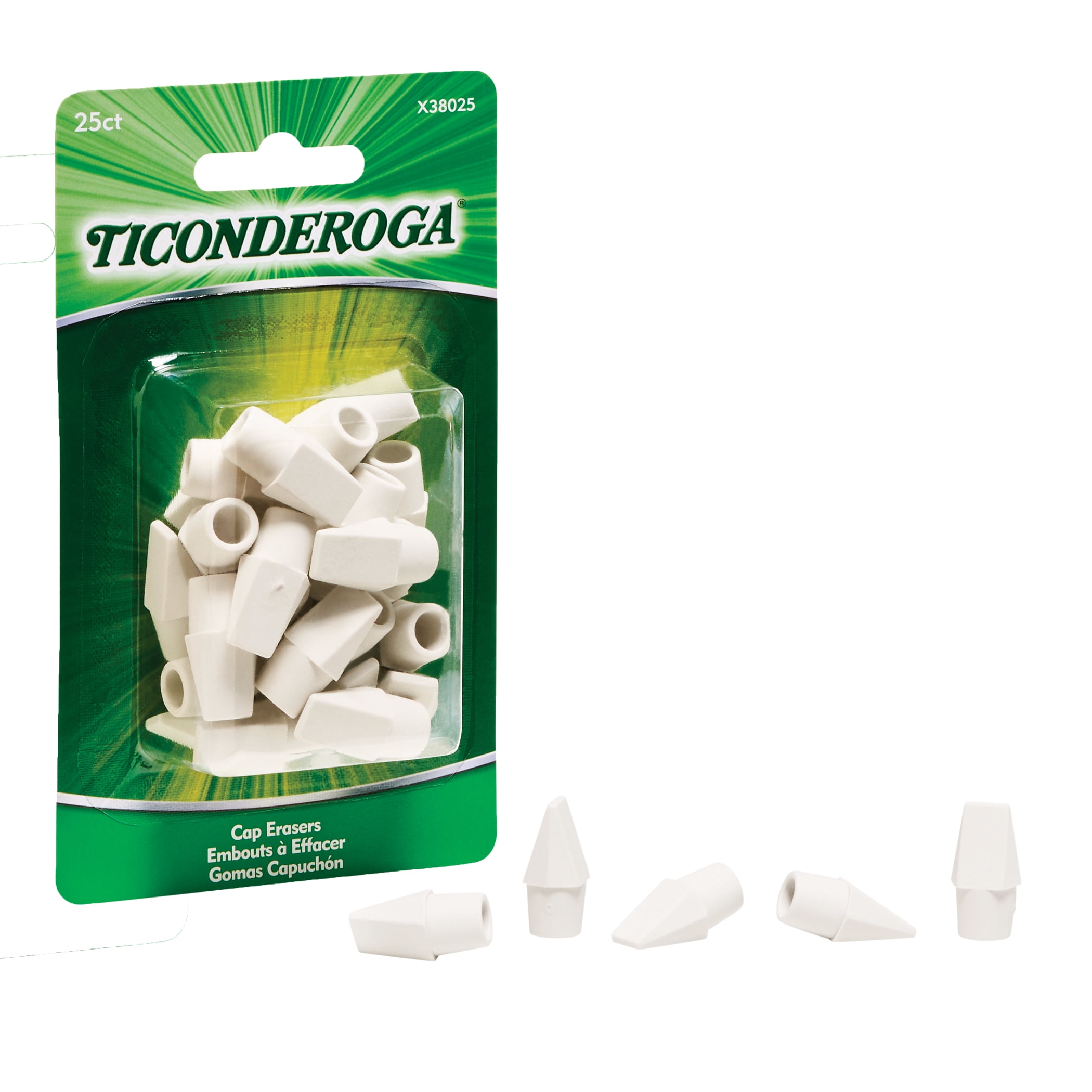 Ticonderoga Wedge Cap Erasers, White, 25 Per Pack, 12 Packs