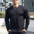 thumbnail image 2 of RYRJJ Men's Long Sleeve Shirts Soft Cotton Tees Tops Crew Neck Classic Fashion Casual Workout Athletic T-Shirt(Black,3XL), 2 of 4