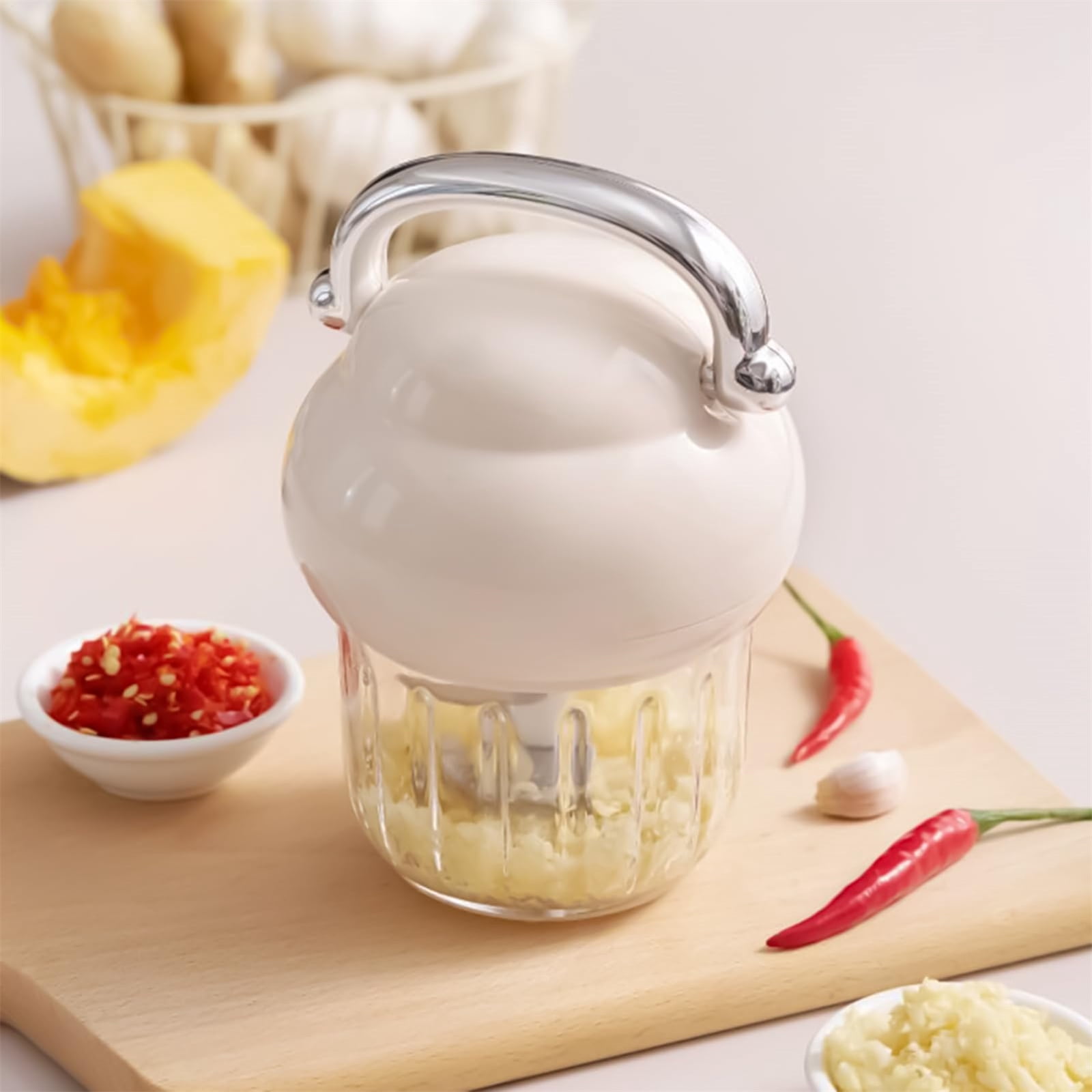 Garlic MincerFood Processor, Multi-functional Manual Blender Chopper, Safe & Easy to Use for Homemade Infant Puree, Green