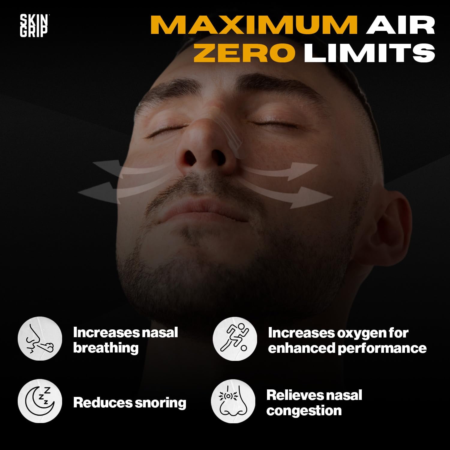 Skin Grip Nasal Strips for Snoring & Breathing –Instant Relief from Nasal Congestion, Drug-Free Snore Strips, All-Day Hold – Sleep Better, Exercise Stronger, Travel Confidently – 90-Day Supply, Clear