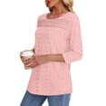 thumbnail image 6 of Olyvenn Womens Tops 3/4 Sleeve Blouses Dressy Casual Fall Sold Color Outfits Front Pleated Tee Eyelets Curved Hem Tunic Tops Pink L, 6 of 9