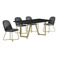 thumbnail image 1 of 5pc Black Wood Top Dining Set with Gray Velvet Chairs and Gold Base, 1 of 5
