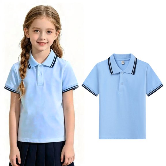 Girls Uniform Shirts Kids Short Sleeve School Uniform Collared Polo Shirts Sunmmer Breathable Color Block Collar Tee Tops For Boys And Girls