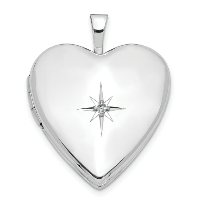 14K White Gold 20mm White Gold w/ Diamond Heart Locket