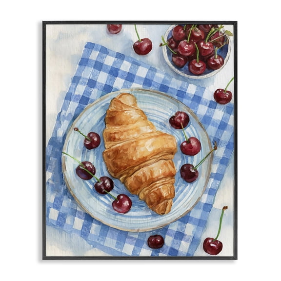 Stupell Industries Farmhouse Cherries & Croissant Breakfast Black Framed Giclee Art, 11 x 14, by Lil' Rue