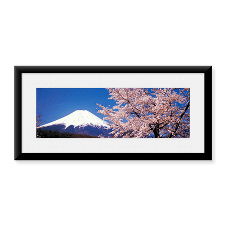Framed Art Print, Mt Fuji Cherry Blossoms Yamanashi Japan by Panoramic Images, 25-7/8" x 9-7/8"