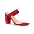 thumbnail image 1 of BLISSFUL STEP Women's Dual Clear Strap Block Heels Slides Sandals Red (Size 11), 1 of 6