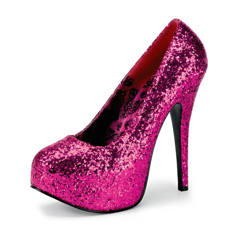 Pleaser Hot Pink Glitter Platform Pump Wide Width Heels With 575
