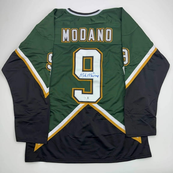 Autographed/Signed Mike Modano Dallas Dark Green Hockey Jersey Beckett BAS COA