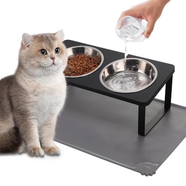 Elevated Cat Bowls Summark, antivómitos mejorados, con tapete para comida