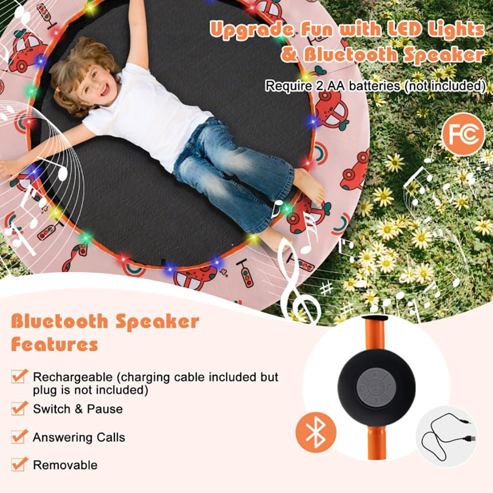 Demifill 36 Inch Mini Trampoline with Colorful LED Lights and Bluetooth Speaker-Orange, Bounce Trampoline for More Bouncing Scenarios