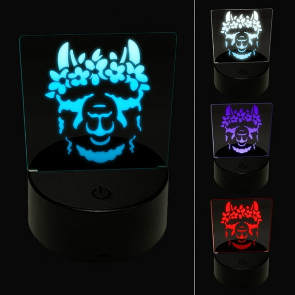 Flower Crown Llama Head LED Night Light Sign 3D Illusion Desk Nightstand Lamp