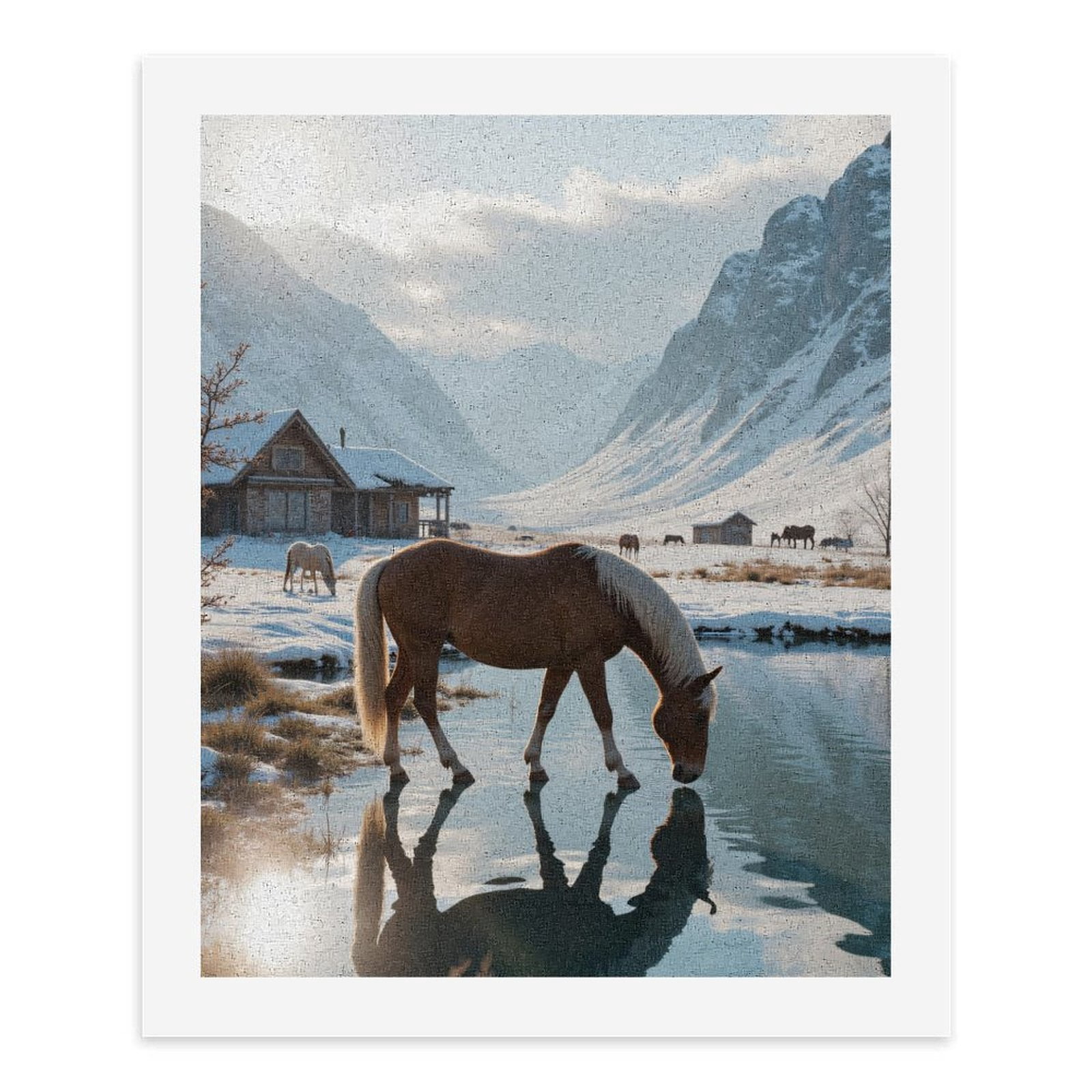 Paint by Numbers Kit for Adults, Horse Reflected In Snowy Landscape Paint by Numbers, Easy Paint by Numbers Kit for Adults Beginner, DIY Adult Paint by Number Kits on Canvas, Home Decor