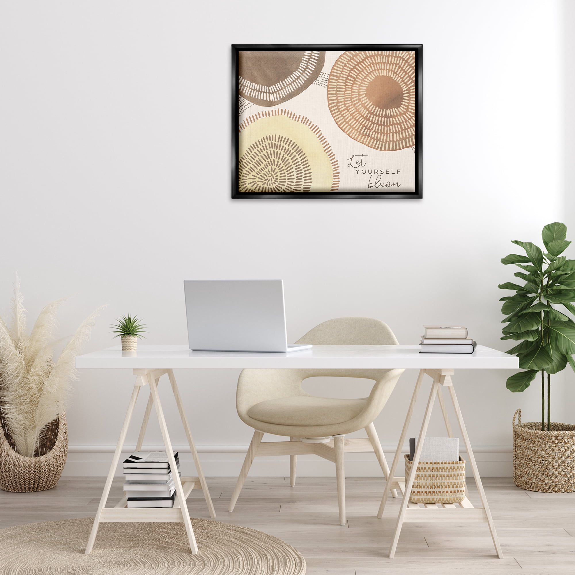 Stupell Industries Let Yourself Bloom Boho Typography Painting Black Floater Framed Canvas Art Print Wall Art, 31 x 25