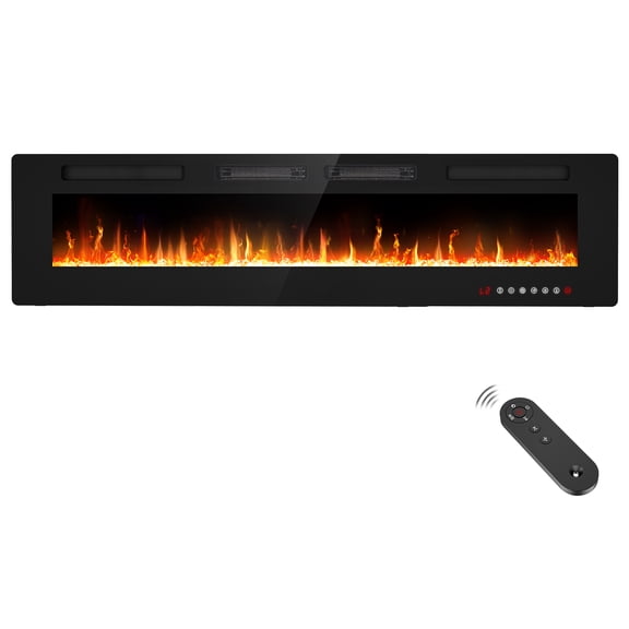 Open Box 72" Ultra Thin Electric Fireplace, Recessed/Wall Mount, 3D Flame with Crystal, Remote & Touch, 750W/1500W (900 Sq.Ft), 8H Timer