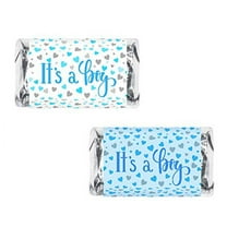 60 Its a Boy Blue Baby Shower Miniatures Candy Bar Wrapper, Baby Shower Miniatures Candy Bar Stickers Decorations, Candy Not Included