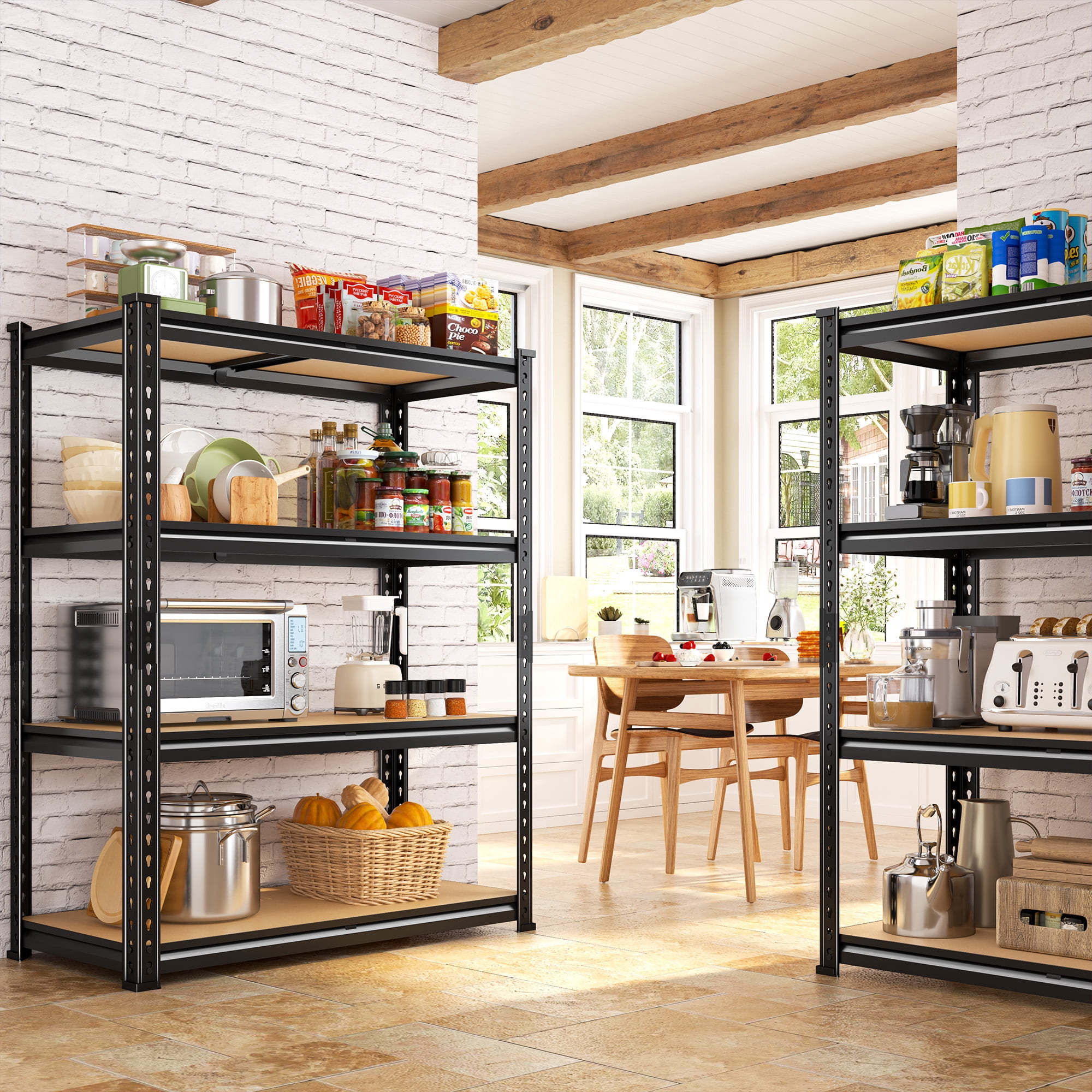 REIBII 2-Pack 4-Tier Steel Storage Shelving Unit,35 in x 12 in x 60 in,3200 lb Total Capacity,Black