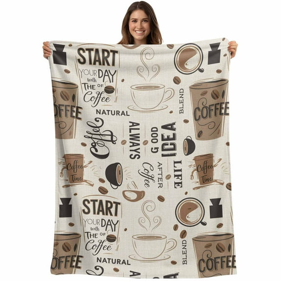 Brown Coffee Cup Throw Blankets, Vintage Coffee Beans Beige Soft Fleece Blanket Decorative for Home Sofa Couch Chair Living Bedroom, 30x40 Inches,