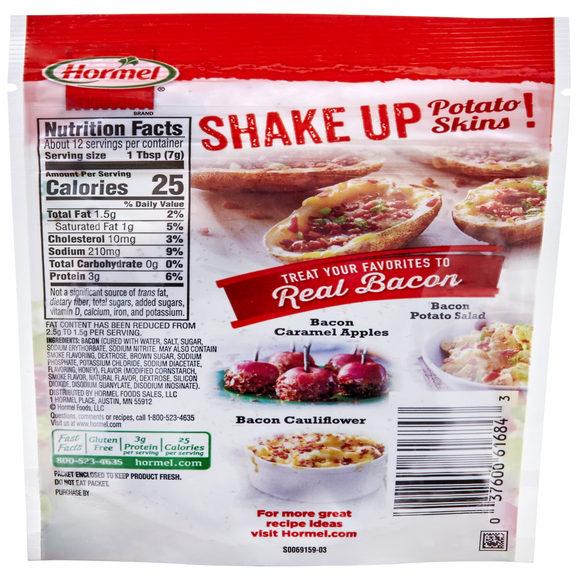 (8 pack) HORMEL Real Crumbled Bacon Topping, Applewood Smoke Flavored, Shelf Stable, 3 oz Plastic Bag