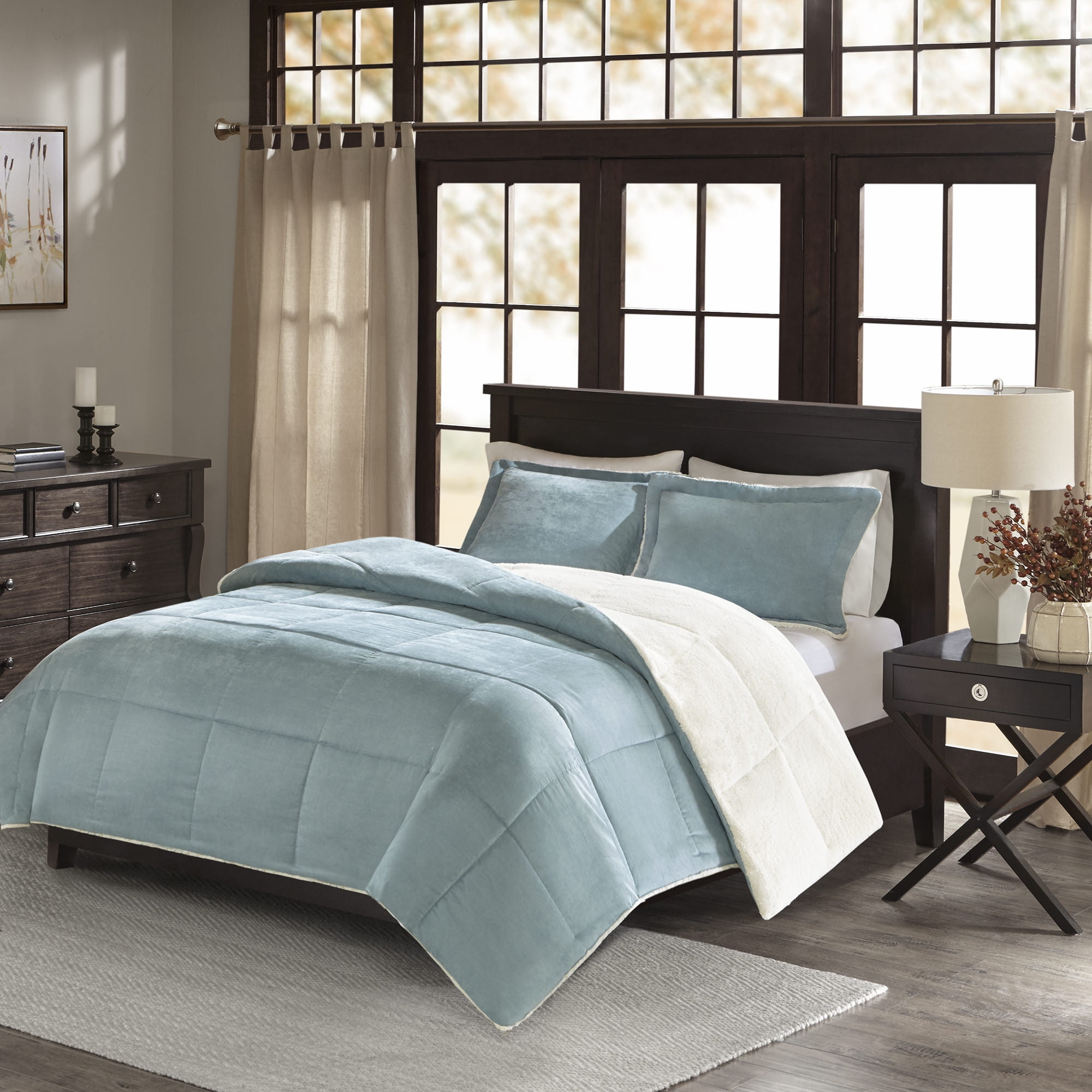 Premier Comfort Corduroy Berber Comforter Mini Set Reversible Full/Queen Brown 