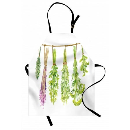 

Herb Apron Watercolor Hanged Beneficial Plants to Dry Unisex Kitchen Bib with Adjustable Neck for Cooking Gardening Adult Size White Lime Green Lilac by Ambesonne