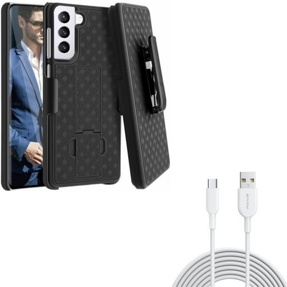 6ft USB-C Cable w Case Belt Clip for Samsung Galaxy S21 Plus - Type-C Fast Charger Cord, Holster Swivel Cover