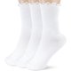 thumbnail image 1 of Nvzi 3 pares de calcetines de algodón para mujer - Calcetines con puños con volantes - Calcetines casuales con volantes (blancos), 1 of 5