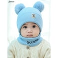 thumbnail image 3 of Spencer Baby Winter Warm Pom Pom Beanie Hat Scarf Set, Infant Toddler Ski Knit Cap Crochet for Girls Boys "Blue", 3 of 5