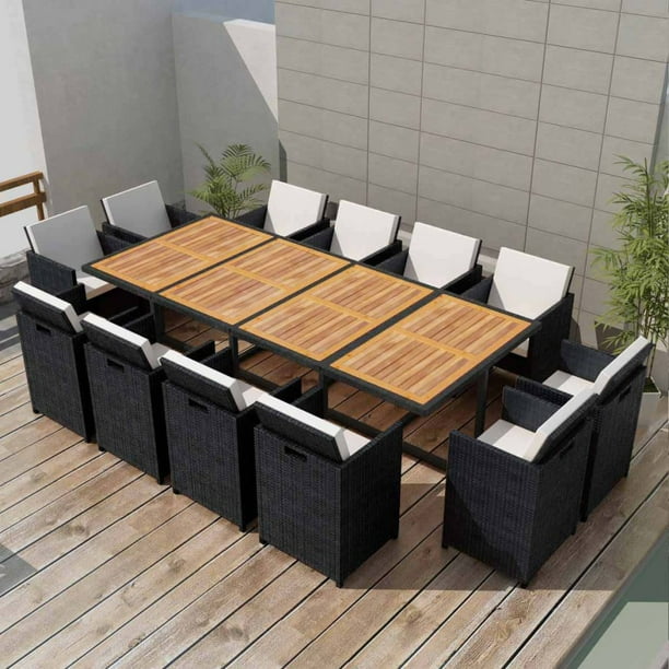 vidaXL 13 Piece Outdoor Dining Set with Cushions Poly ...