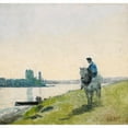 thumbnail image 2 of Jean-Baptiste-Camille Corot 16x15 Gold Ornate Wood Frame and Double Matted Museum Art Print Titled - Haler of Boat on His Horse (circa 1855-60), 2 of 4