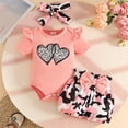 thumbnail image 3 of HWJAD Sweet Heart Baby Clothes Girl Newborn Infant Girls Summer Outfit Short Sleeve Romper Floral Short Headband Set, 3 of 11